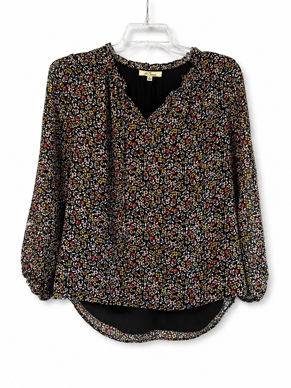 Verein Black Floral Blouse with Red & Yellow Flowers